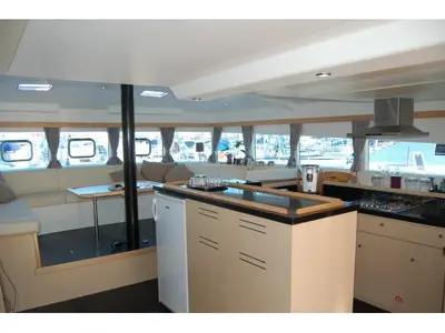 Galley of Iris, a Catlante 600 catamaran at Roche Caiman, Seychelles