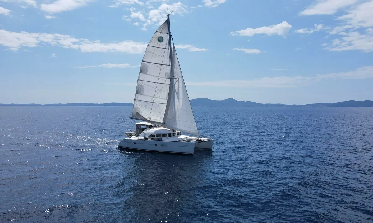 Exterior view of Atenea, a Lagoon 380 S2 catamaran at Punat, Croatia