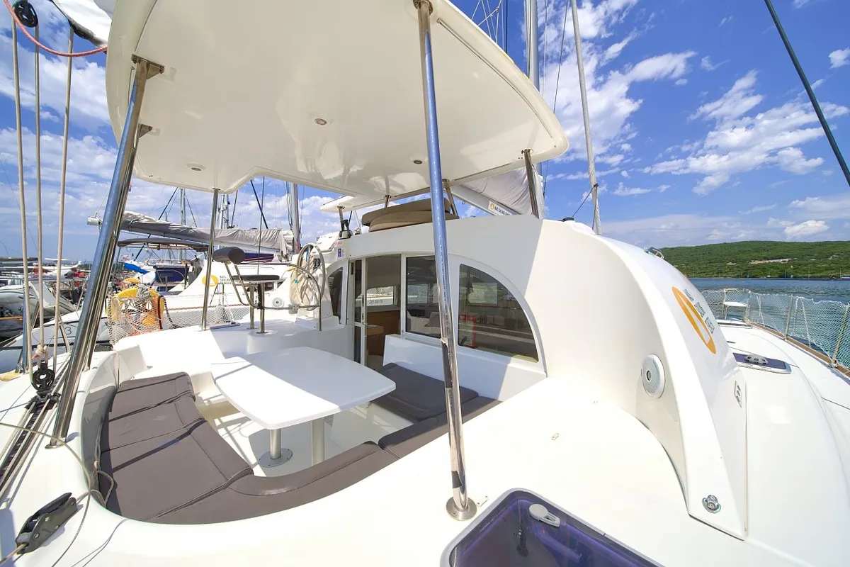 Deck of Atenea, a Lagoon 380 S2 catamaran at Punat, Croatia