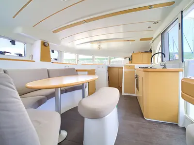 Salon of Atenea, a Lagoon 380 S2 catamaran at Punat, Croatia