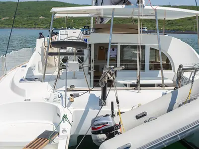 Deck of Atenea, a Lagoon 380 S2 catamaran at Punat, Croatia