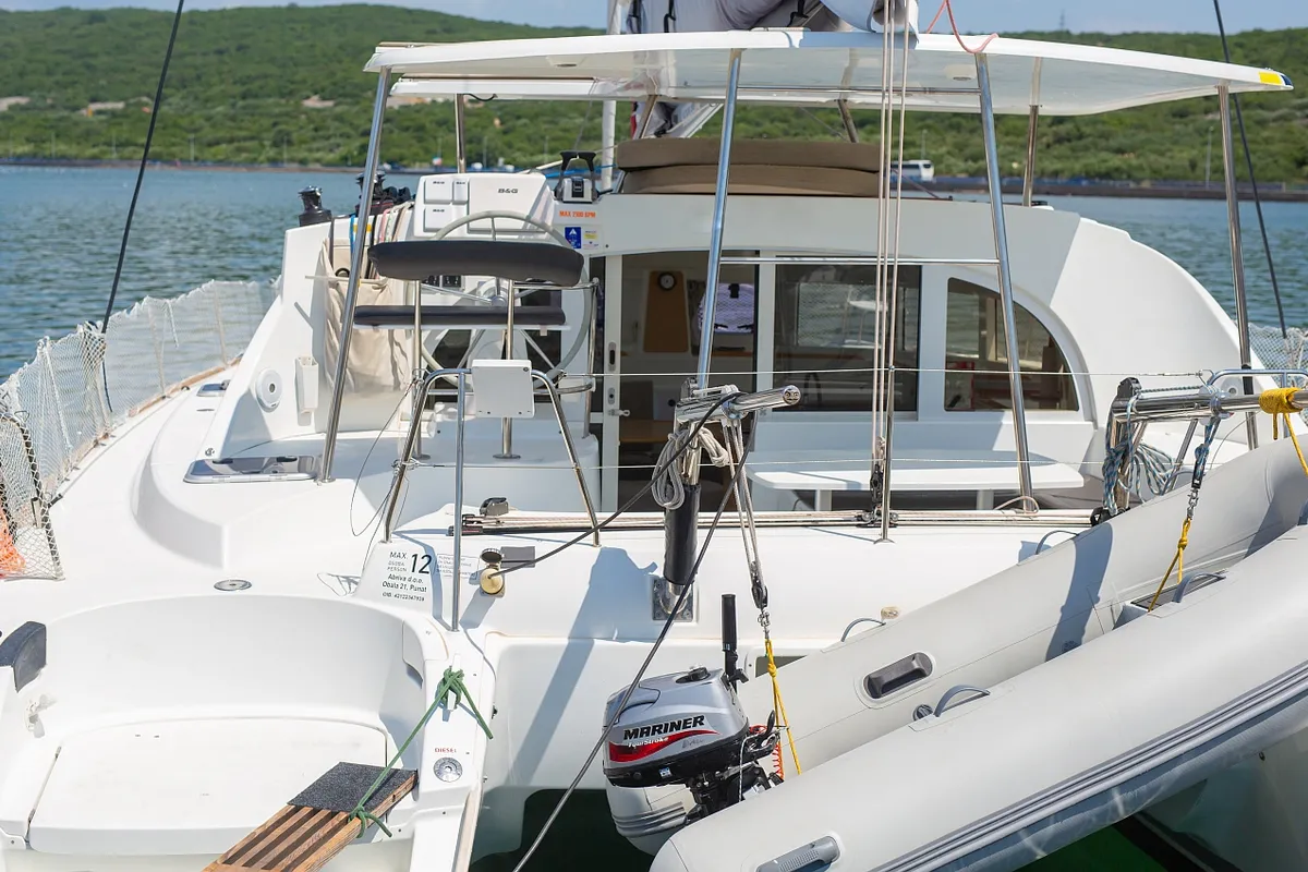 Deck of Atenea, a Lagoon 380 S2 catamaran at Punat, Croatia