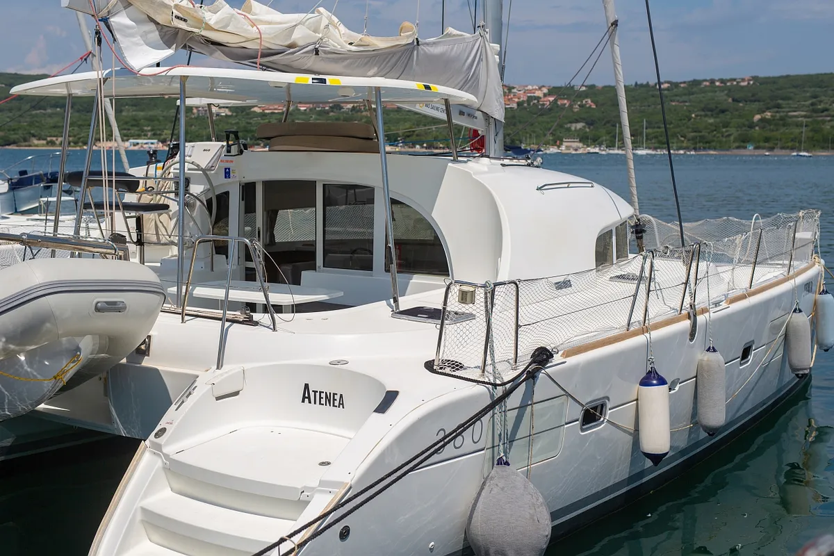 Exterior view of Atenea, a Lagoon 380 S2 catamaran at Punat, Croatia