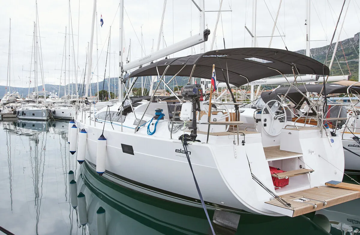 Exterior view of Lija, a Elan Impression 50.1 sailboat at Grad Kaštela, Croatia
