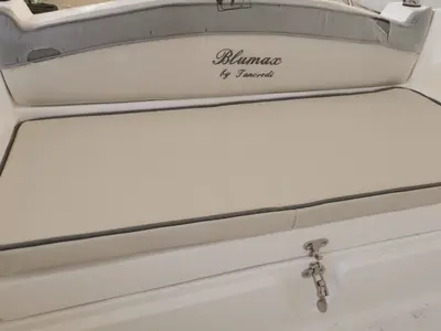 Deck of Beaje, a Gulet Blumax 19 Pro motorboat at Livorno, Italy