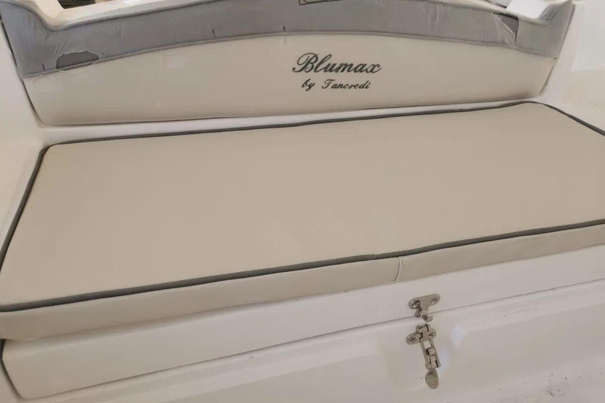 Deck of Beaje, a Gulet Blumax 19 Pro motorboat at Livorno, Italy