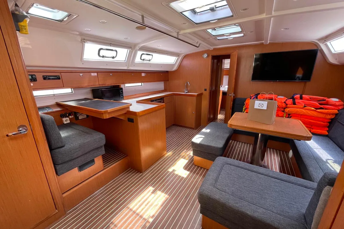 Salon of Anemone, a Bavaria Cruiser 51 sailboat at Lavreotiki Municipal Unit, Greece