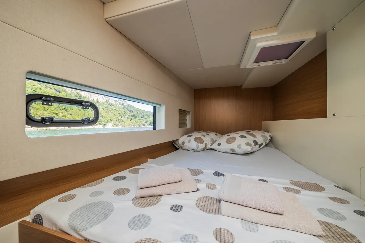 Cabin on Enfant Terrible, a Bali Catsmart catamaran at Dubrovnik, Croatia