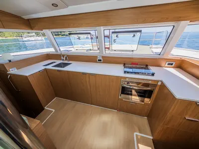 Galley of Enfant Terrible, a Bali Catsmart catamaran at Dubrovnik, Croatia