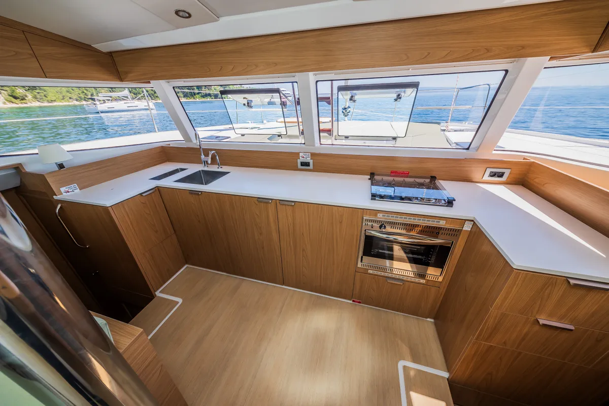 Galley of Enfant Terrible, a Bali Catsmart catamaran at Dubrovnik, Croatia