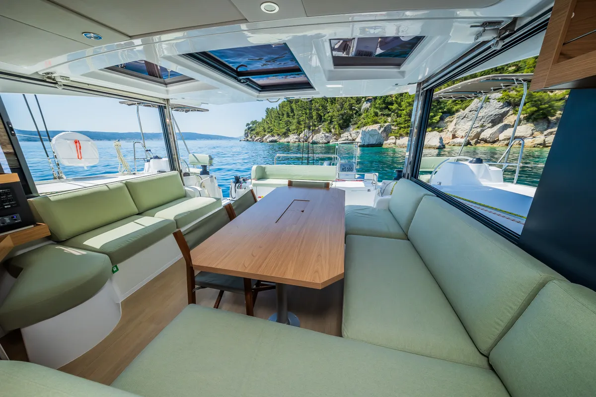 Salon of Enfant Terrible, a Bali Catsmart catamaran at Dubrovnik, Croatia
