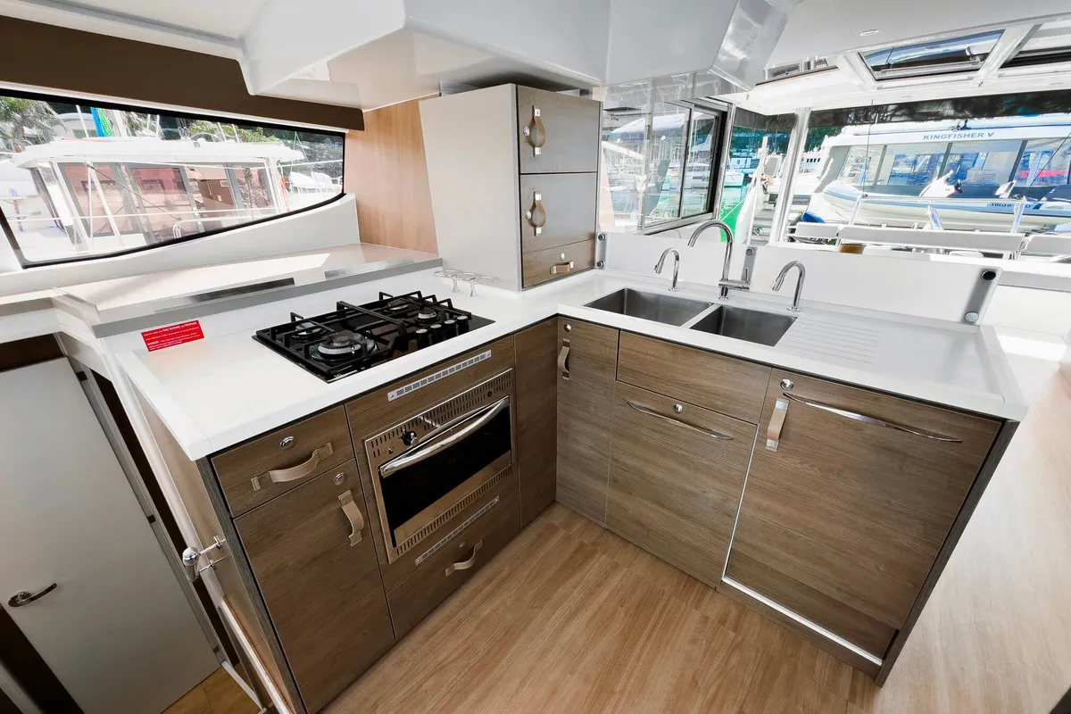 Galley of Pagora, a Bali 4.8 catamaran at Fethiye, Turkey