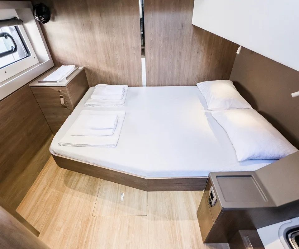 Cabin on Pagora, a Bali 4.8 catamaran at Fethiye, Turkey