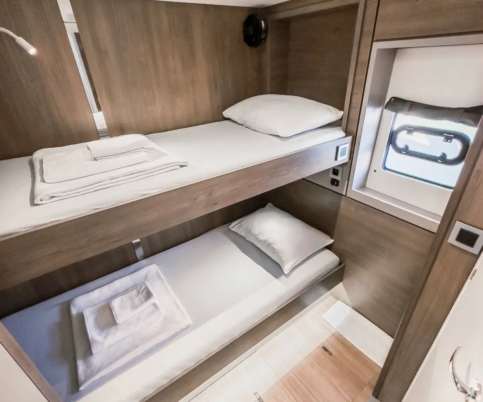 Cabin on Pagora, a Bali 4.8 catamaran at Fethiye, Turkey
