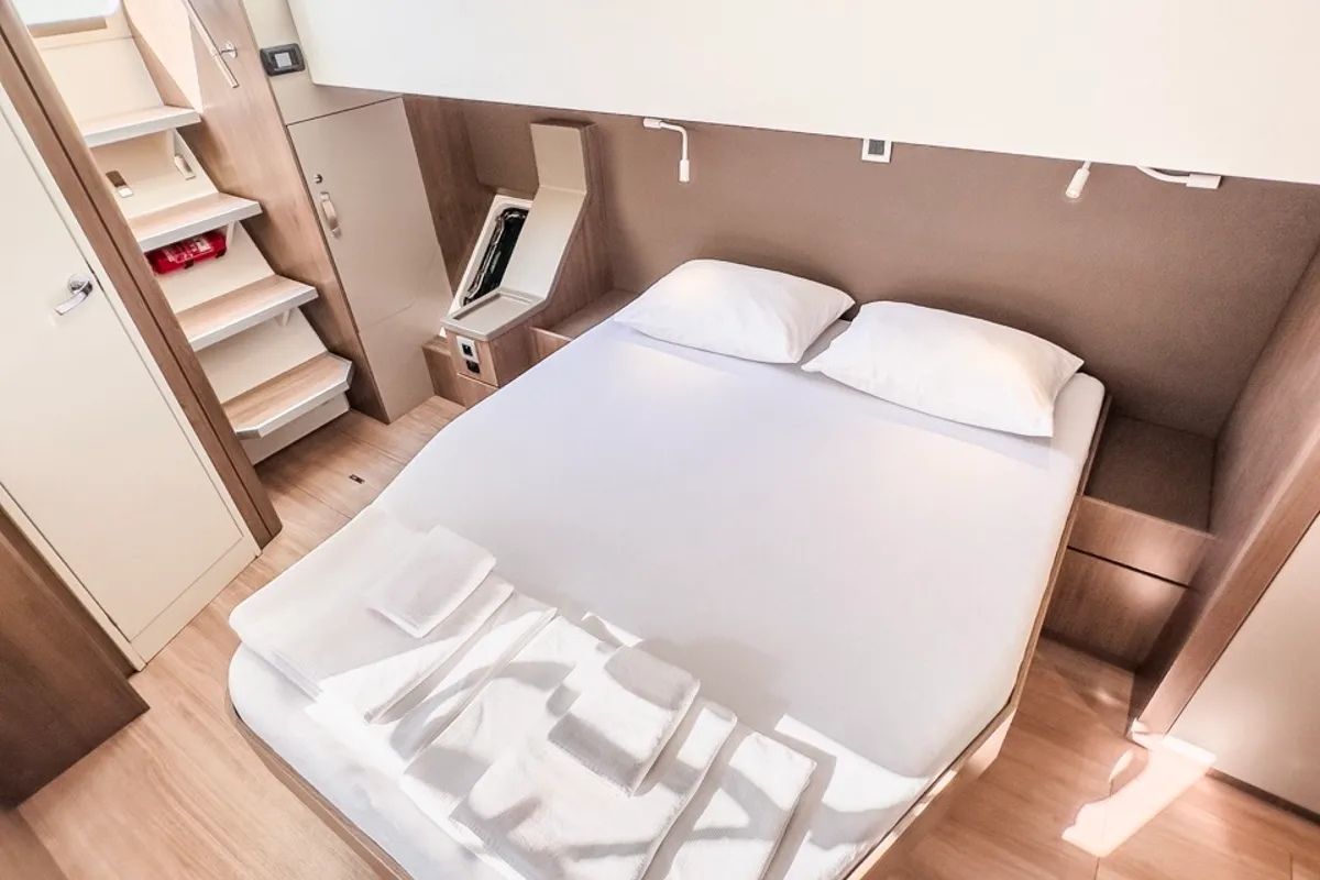 Cabin on Pagora, a Bali 4.8 catamaran at Fethiye, Turkey