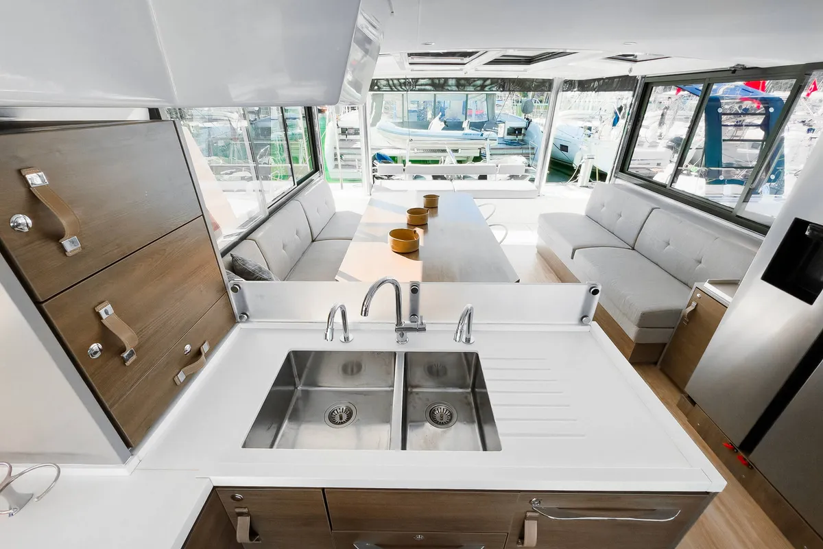 Galley of Pagora, a Bali 4.8 catamaran at Fethiye, Turkey