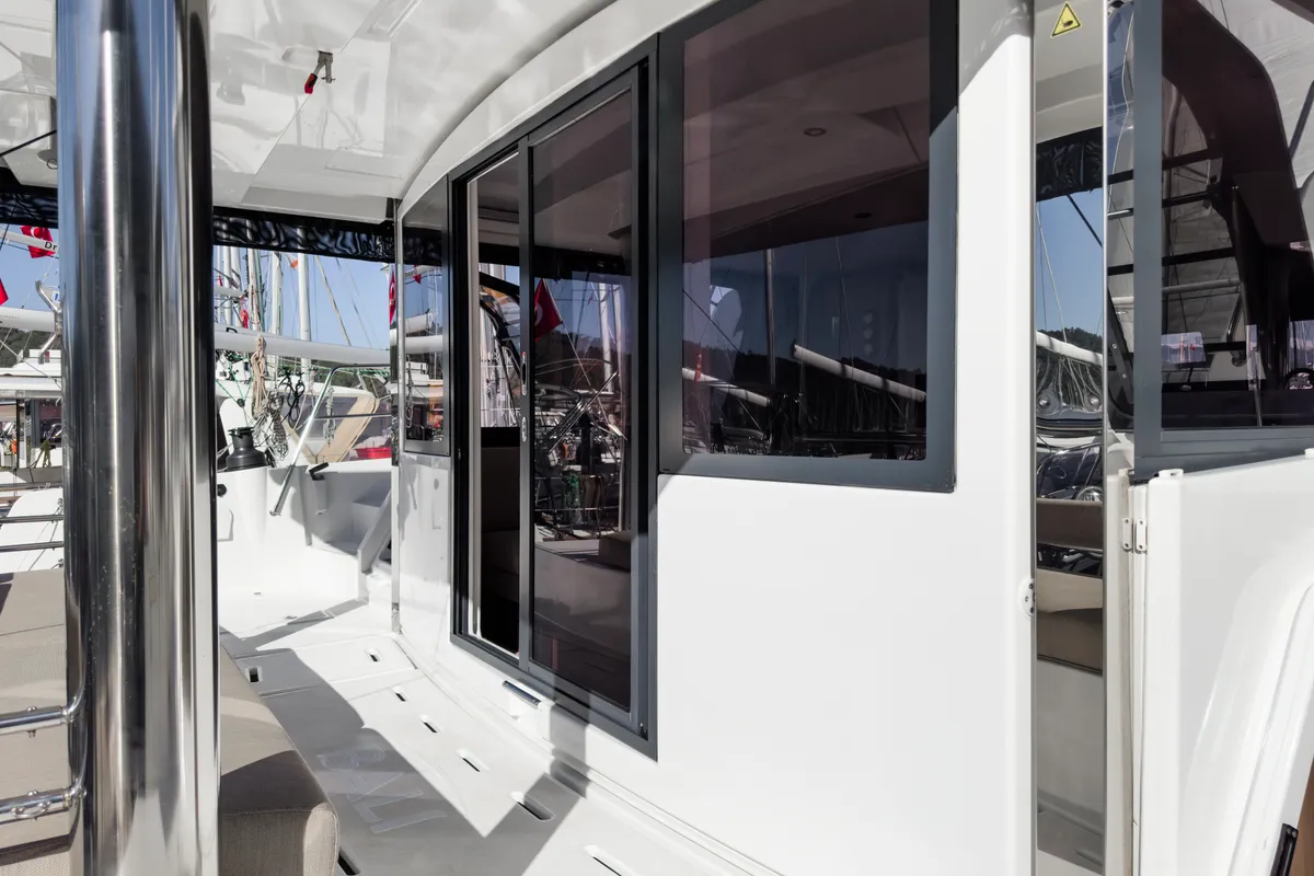 Deck of Pagora, a Bali 4.8 catamaran at Fethiye, Turkey