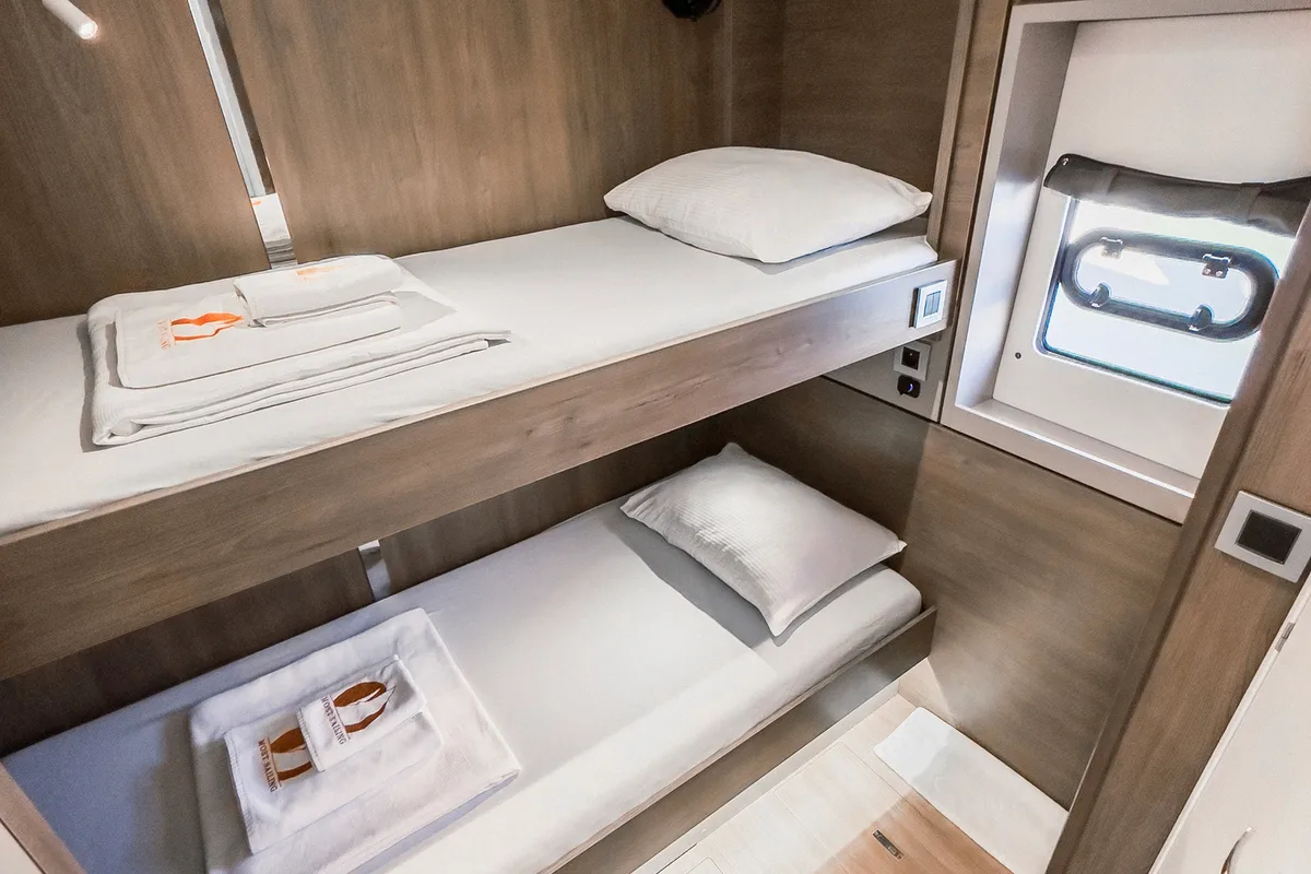 Cabin on Pagora, a Bali 4.8 catamaran at Fethiye, Turkey