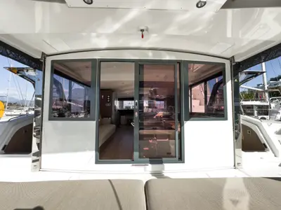Deck of Pagora, a Bali 4.8 catamaran at Fethiye, Turkey