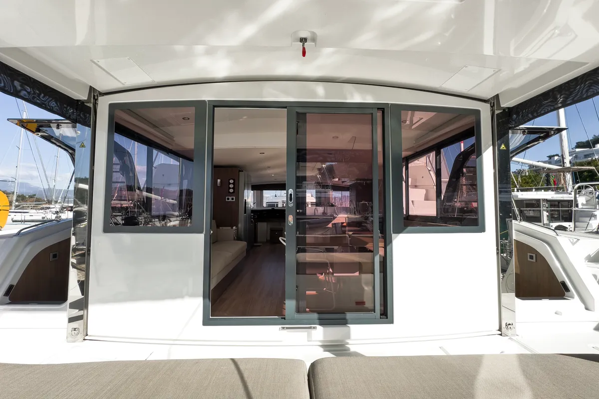 Deck of Pagora, a Bali 4.8 catamaran at Fethiye, Turkey