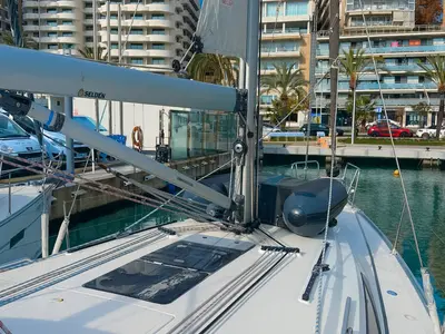 Deck of Bintan, a Bavaria Cruiser 41 sailboat at Palma de Mallorca, Spain
