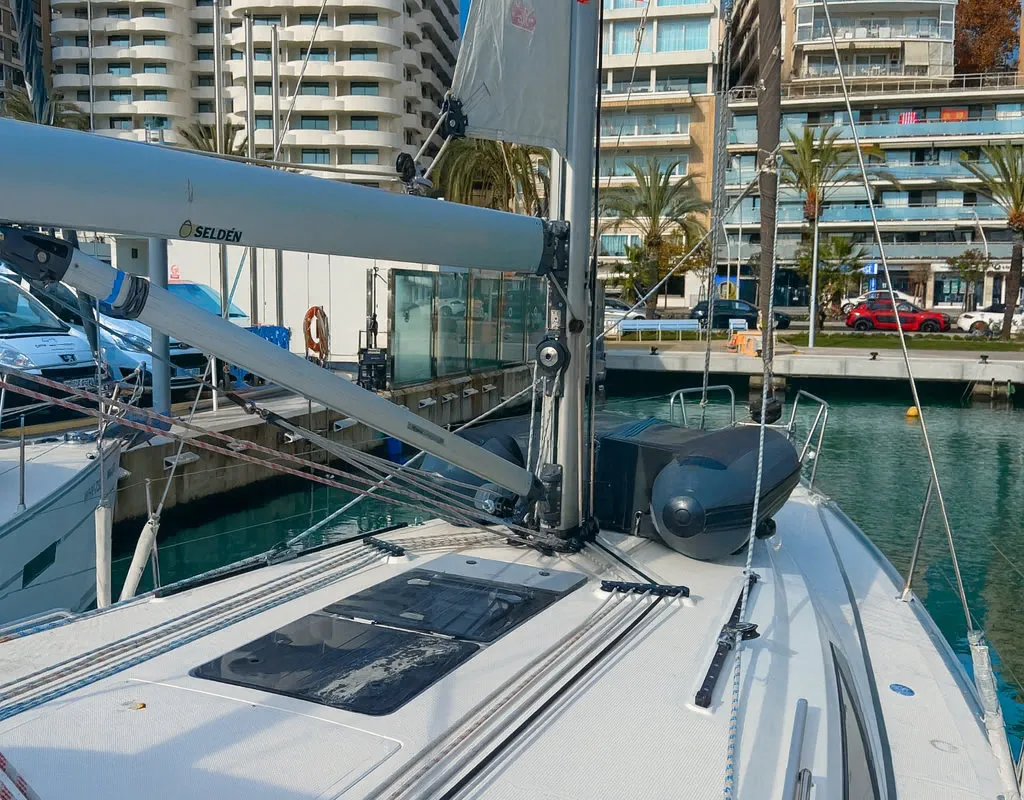 Deck of Bintan, a Bavaria Cruiser 41 sailboat at Palma de Mallorca, Spain