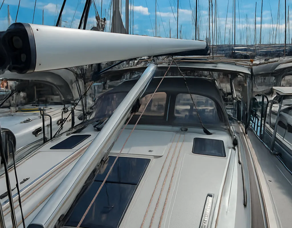Deck of Bintan, a Bavaria Cruiser 41 sailboat at Palma de Mallorca, Spain
