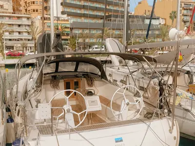 Cockpit of Bintan, a Bavaria Cruiser 41 sailboat at Palma de Mallorca, Spain