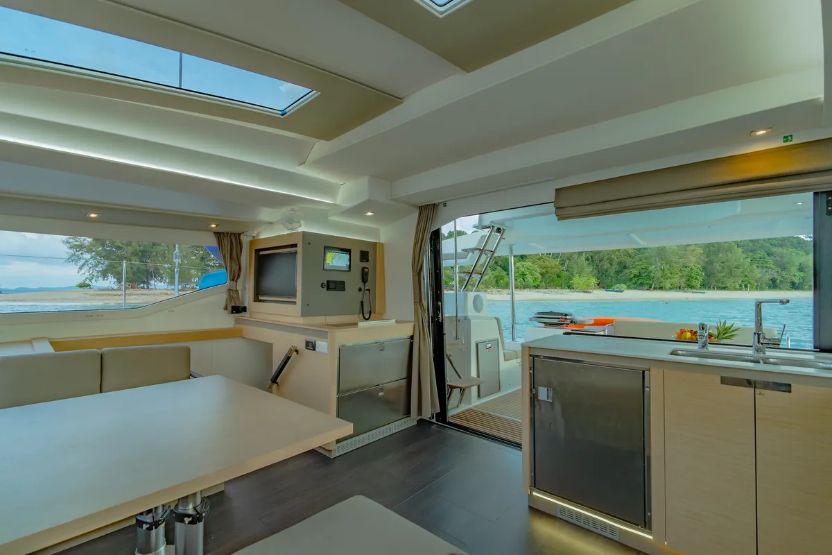 Galley of Chammak Challo, a Fountaine Pajot Elba 45 catamaran at Mai Khao, Thailand