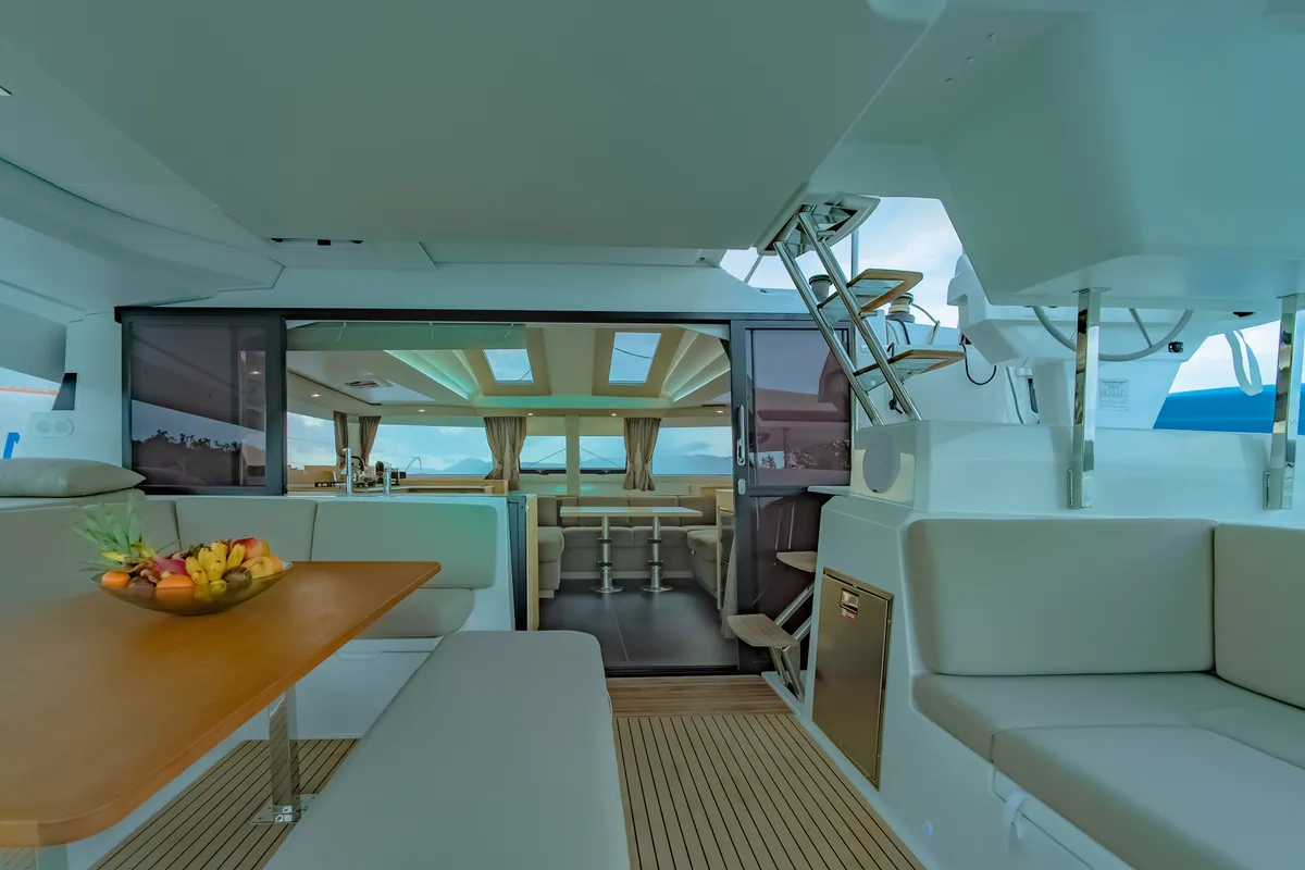 Deck of Chammak Challo, a Fountaine Pajot Elba 45 catamaran at Mai Khao, Thailand