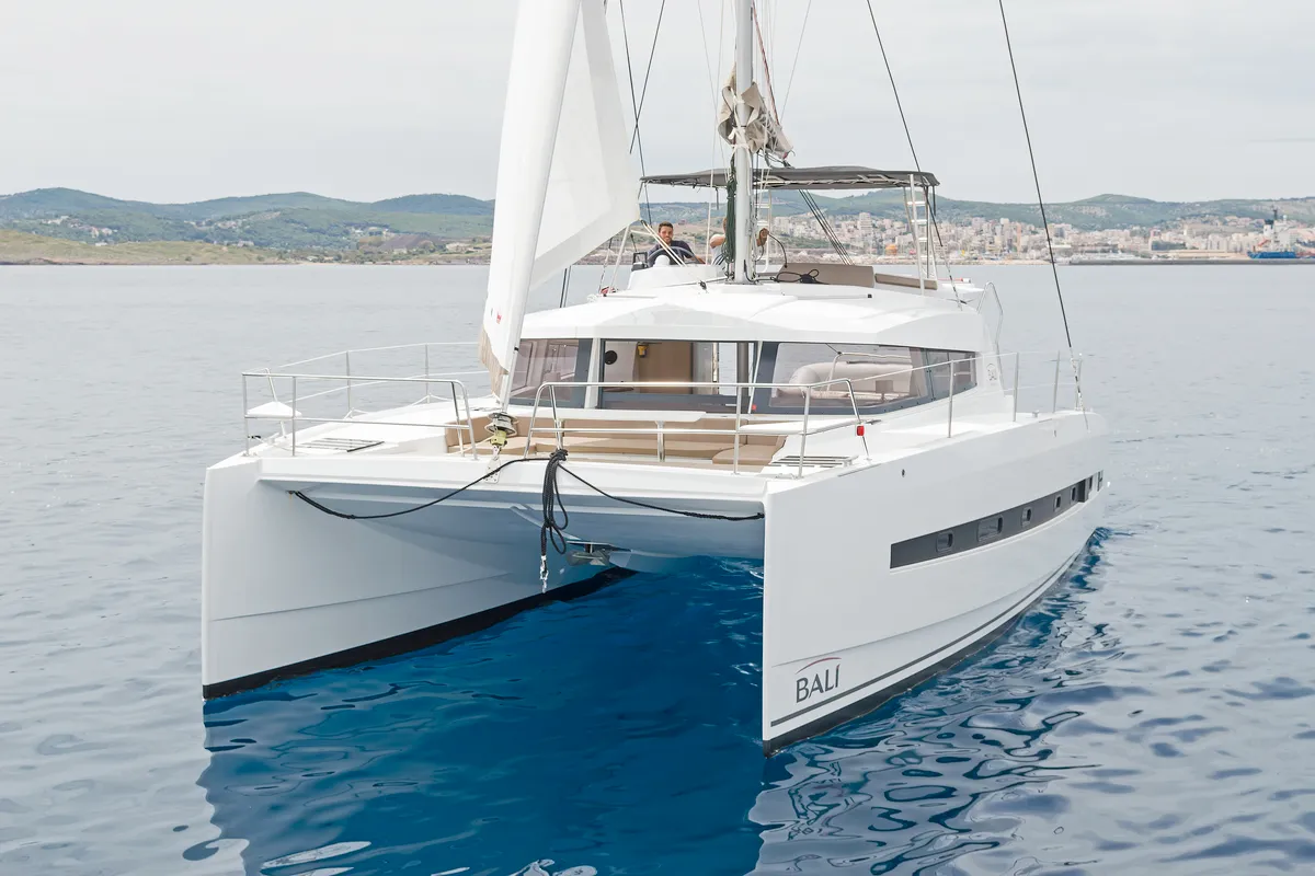 Exterior view of E.S., a Bali 4.1 catamaran at Municipal Unit of Lefkada, Greece