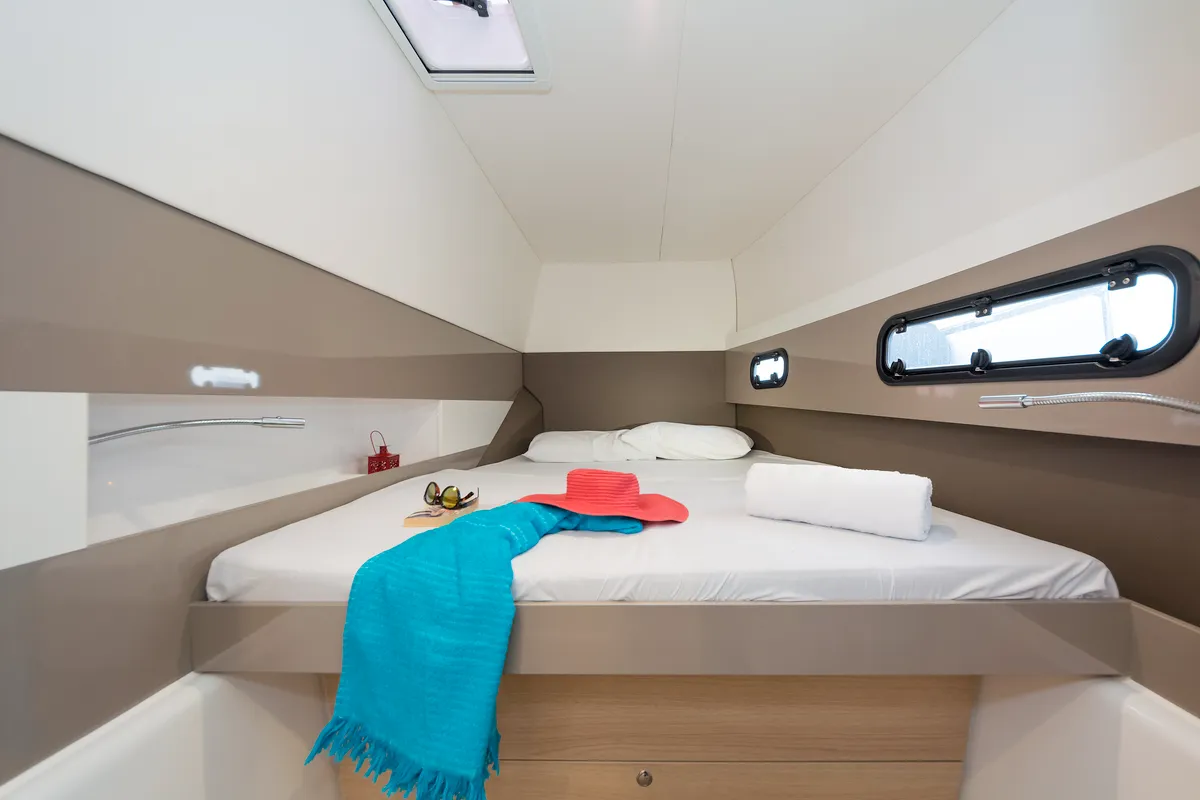 Cabin on E.S., a Bali 4.1 catamaran at Municipal Unit of Lefkada, Greece