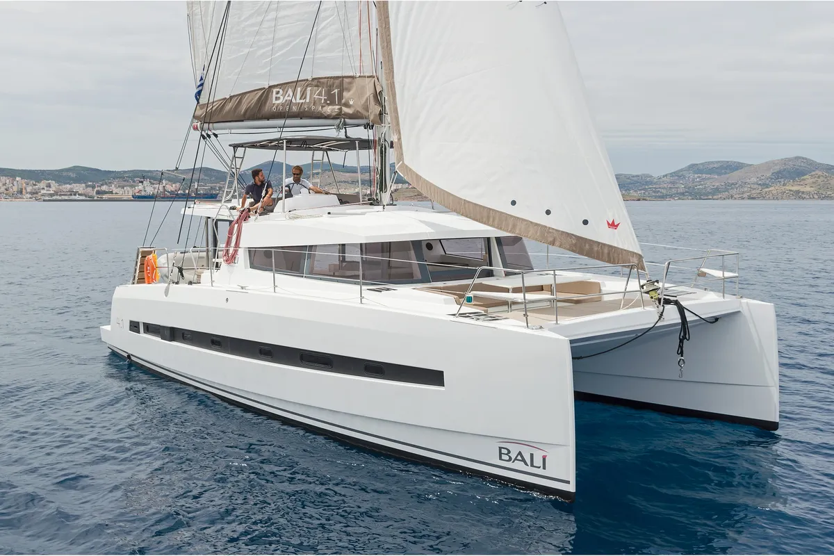 Exterior view of E.S., a Bali 4.1 catamaran at Municipal Unit of Lefkada, Greece