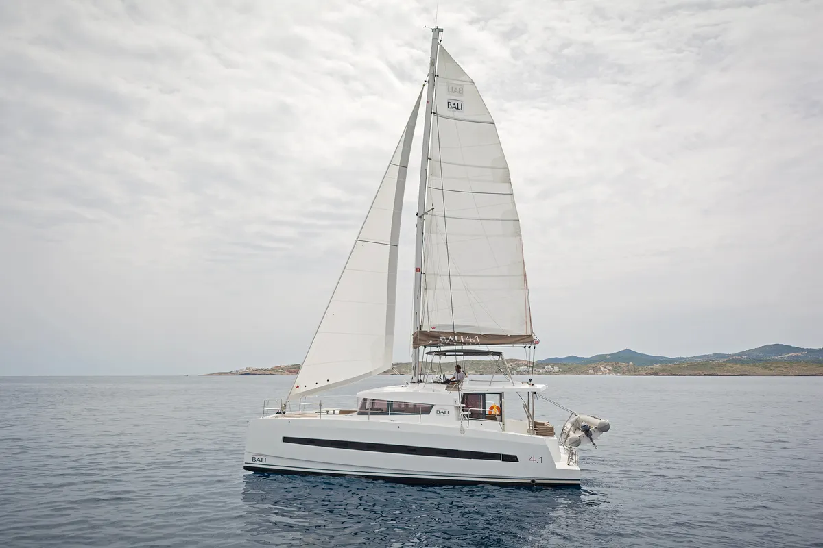 Exterior view of E.S., a Bali 4.1 catamaran at Municipal Unit of Lefkada, Greece