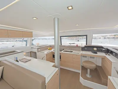 Salon of E.S., a Bali 4.1 catamaran at Municipal Unit of Lefkada, Greece