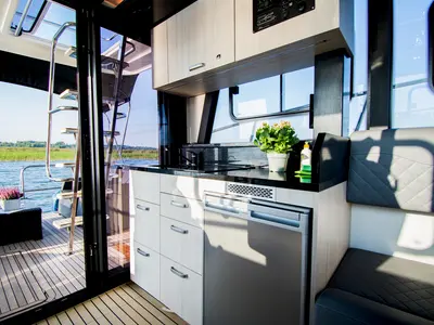 Galley of Cobra Yachts Futura 40 Grand Horizon, a motorboat at Wilkasy, Poland