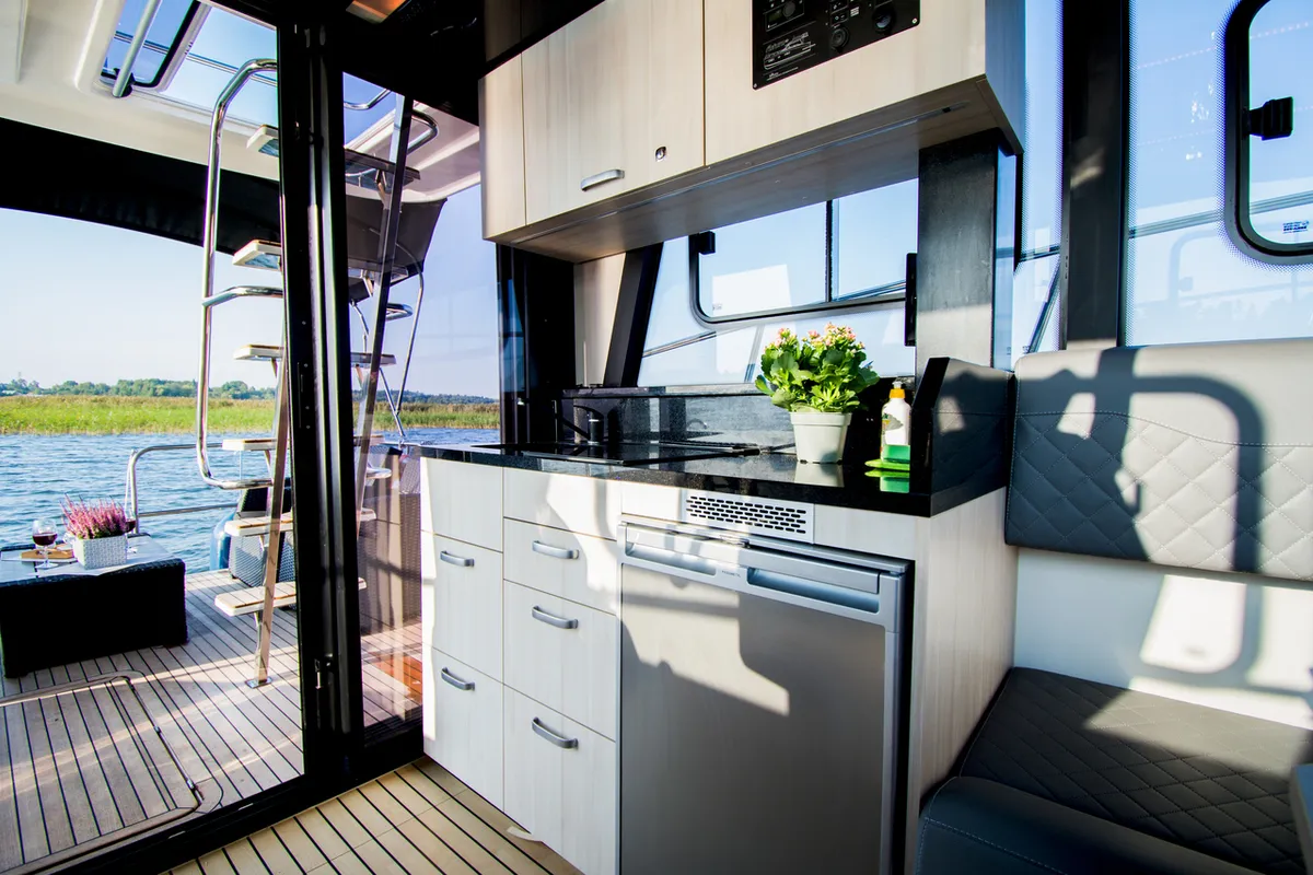 Galley of Cobra Yachts Futura 40 Grand Horizon, a motorboat at Wilkasy, Poland