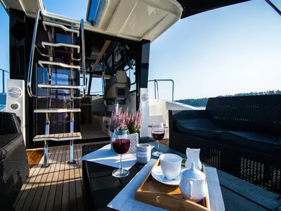 Deck of Cobra Yachts Futura 40 Grand Horizon, a motorboat at Wilkasy, Poland
