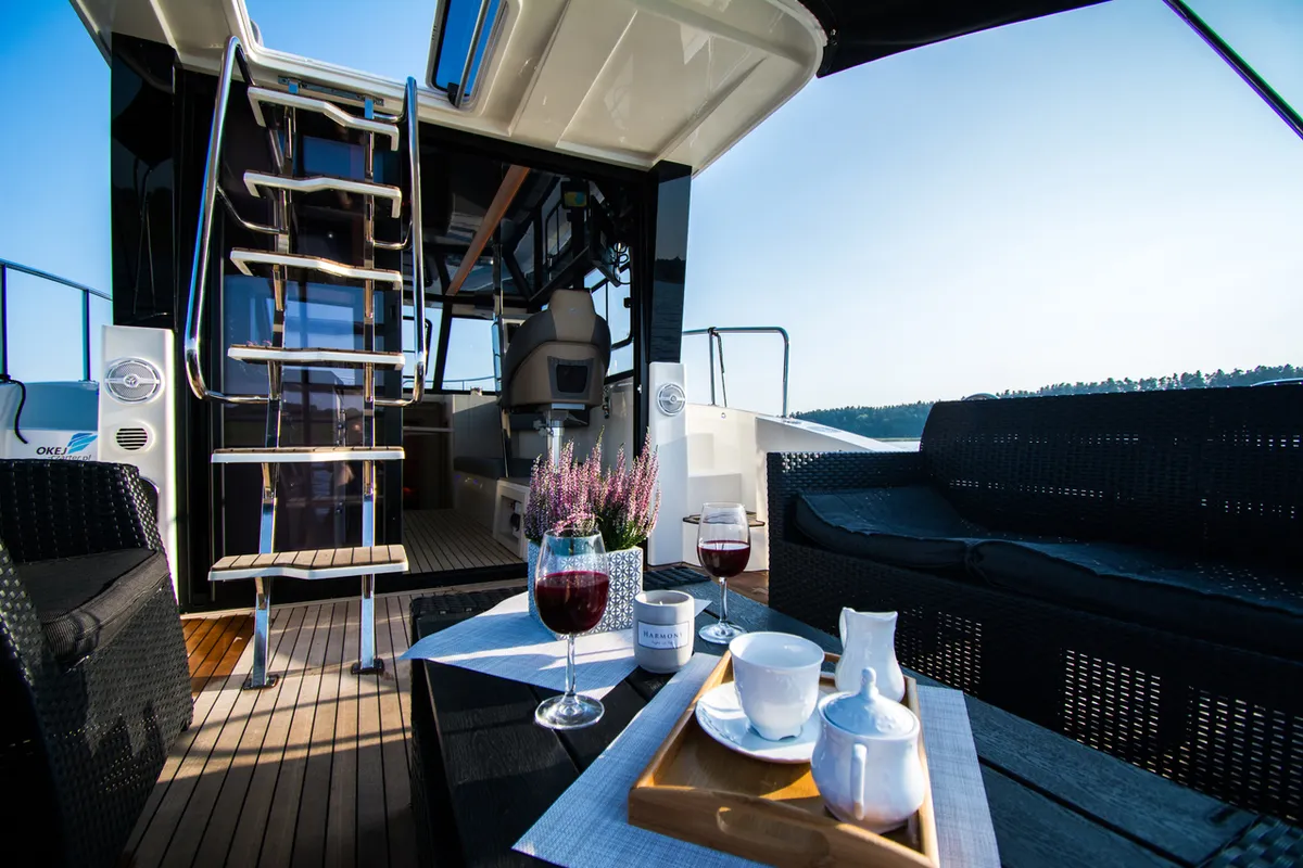 Deck of Cobra Yachts Futura 40 Grand Horizon, a motorboat at Wilkasy, Poland