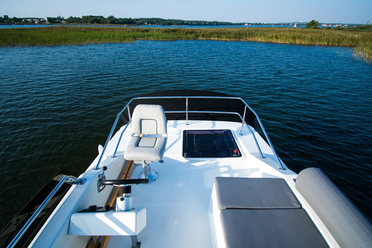 Cockpit of Cobra Yachts Futura 40 Grand Horizon, a motorboat at Wilkasy, Poland