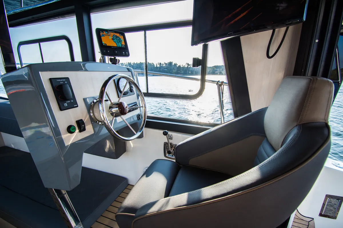 Cockpit of Cobra Yachts Futura 40 Grand Horizon, a motorboat at Wilkasy, Poland