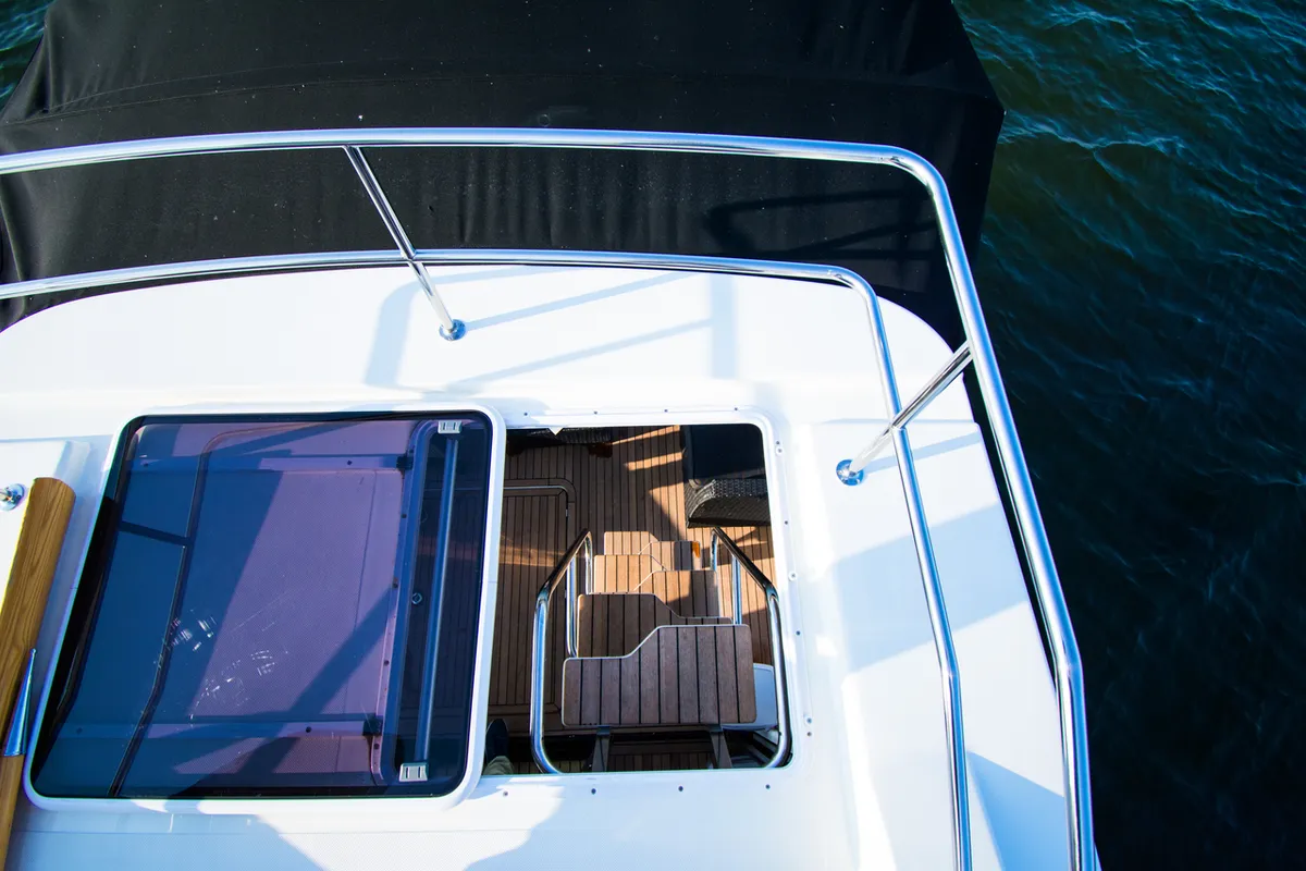 Deck of Cobra Yachts Futura 40 Grand Horizon, a motorboat at Wilkasy, Poland