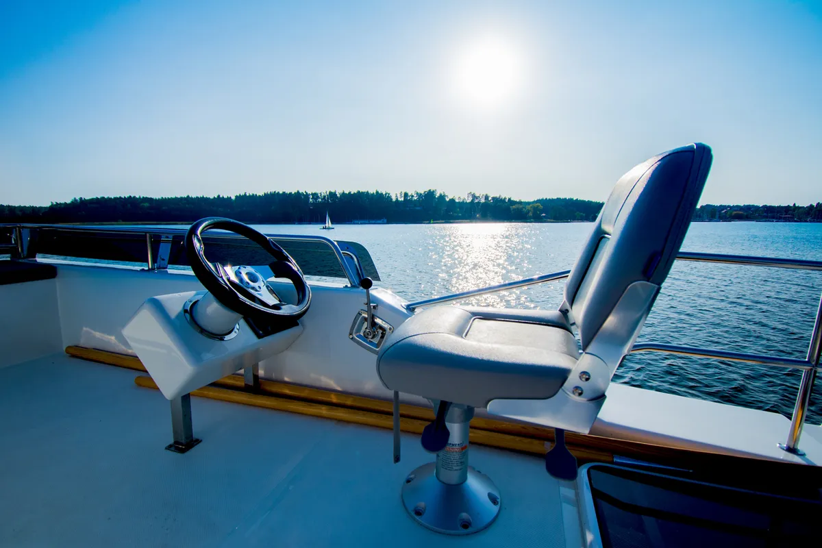 Cockpit of Cobra Yachts Futura 40 Grand Horizon, a motorboat at Wilkasy, Poland
