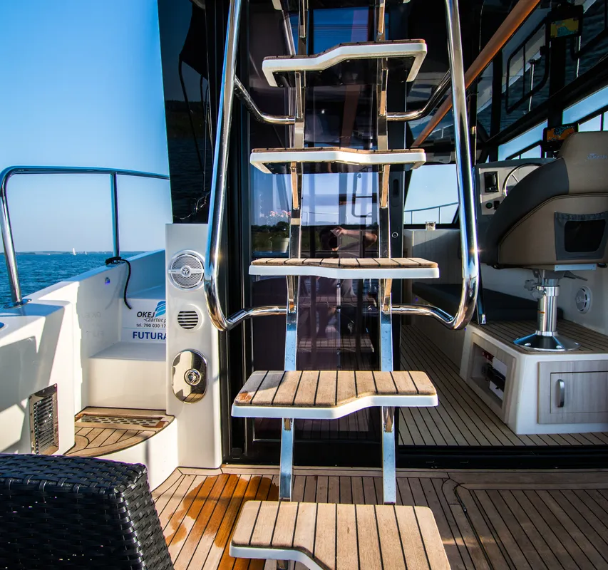 Deck of Cobra Yachts Futura 40 Grand Horizon, a motorboat at Wilkasy, Poland