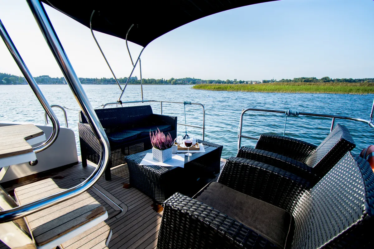 Deck of Cobra Yachts Futura 40 Grand Horizon, a motorboat at Wilkasy, Poland
