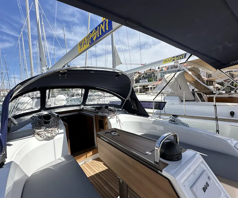 Cockpit of Ziggy, a Bavaria Cruiser 34 sailboat at Grad Trogir, Croatia