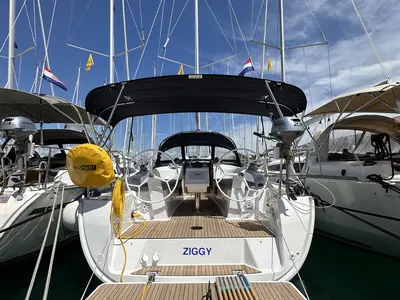 Deck of Ziggy, a Bavaria Cruiser 34 sailboat at Grad Trogir, Croatia