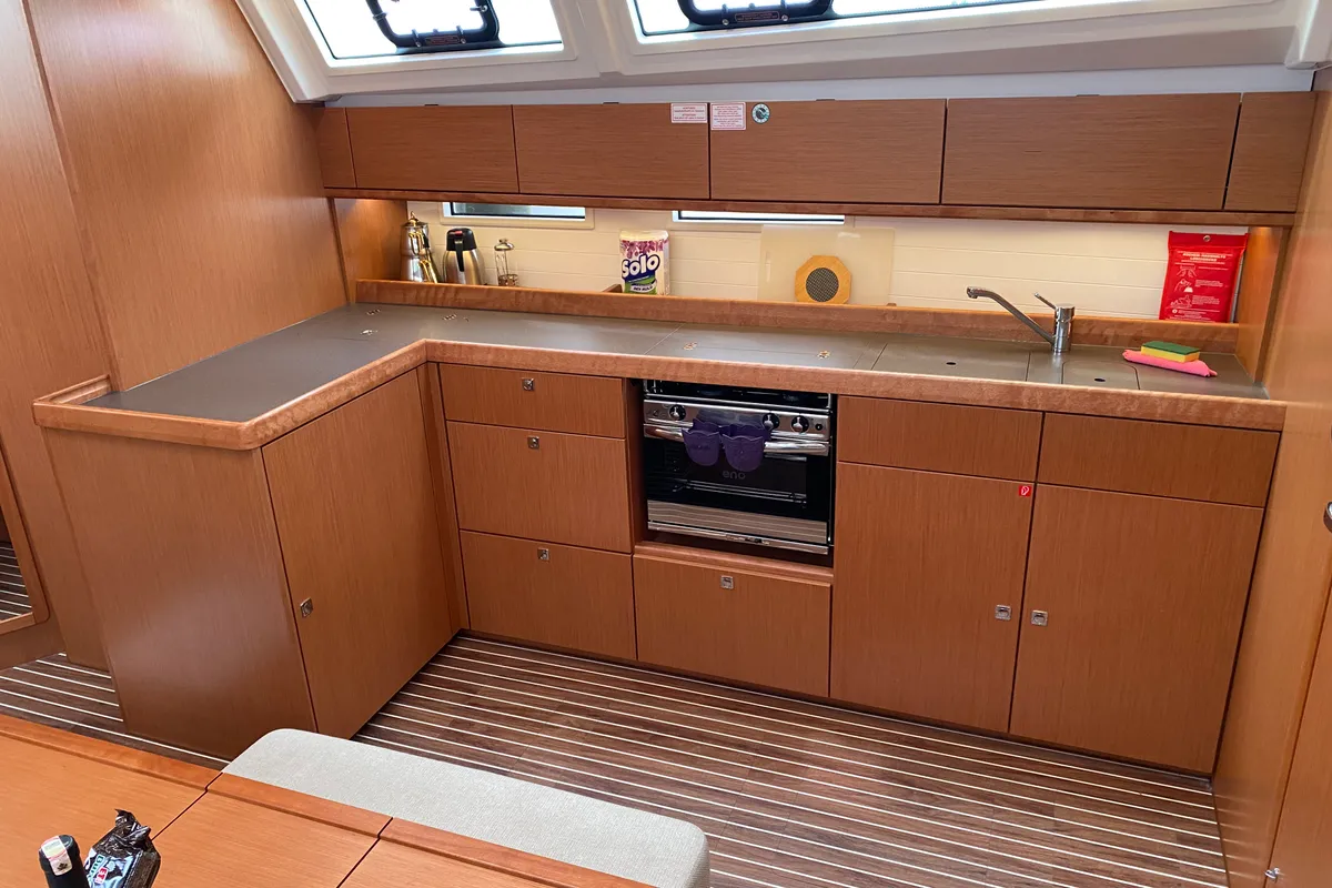Galley of Northberry Blu, a Bavaria Cruiser 46 sailboat at Fethiye, Turkey