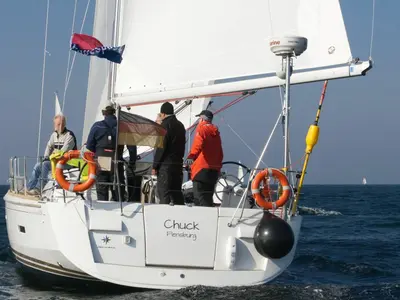 Cockpit of Chuck, a Jeanneau Sun Odyssey 439 sailboat at Flensburg, Germany