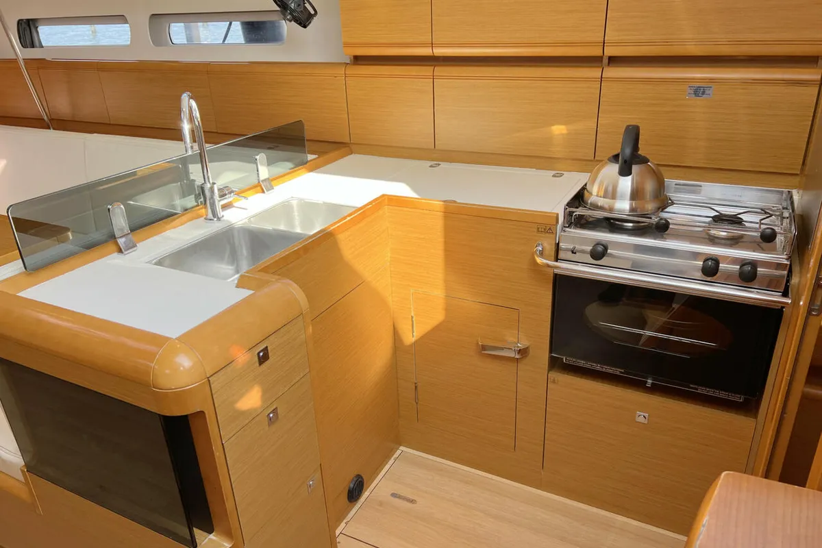 Head on Chuck, a Jeanneau Sun Odyssey 439 sailboat at Flensburg, Germany